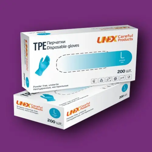 Перчатки TPE голубые UNEX L 200шт photo 1