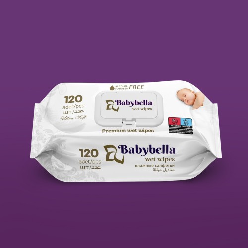 Серветки вологі BABYBELLA 120шт з клапаном BABY photo 1
