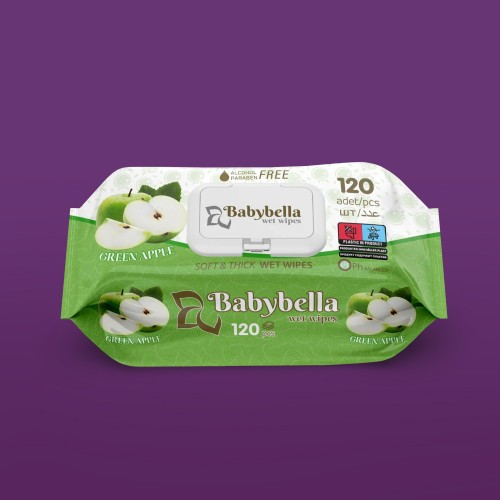 Серветки вологі BABYBELLA 120шт з клапаном APPLE photo 1