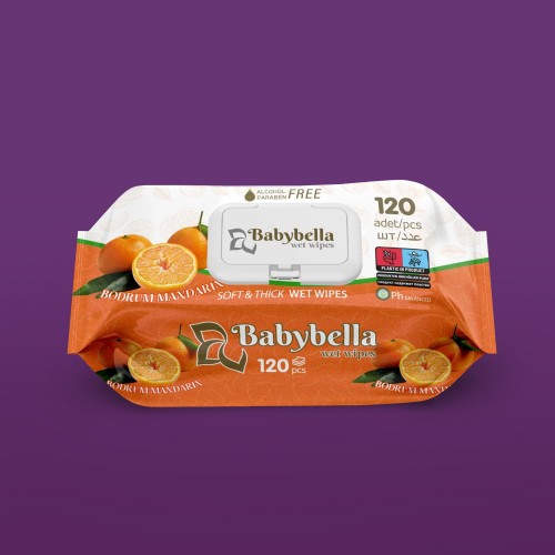 Серветки вологі BABYBELLA 120шт з клапаном MANDARIN photo 1