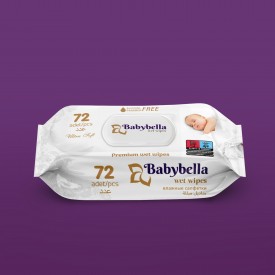 Салфетки влажные BABYBELLA 72шт с клапаном BABY фото