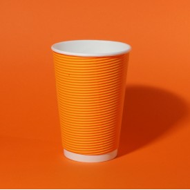 Гофрированный стакан бумажный 340мл оранжевый d-80мм фото