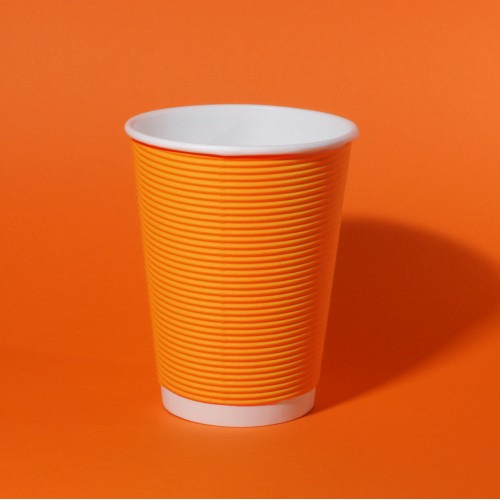 Гофрований стакан паперовий 430мл помаранчевий d-90мм. фото