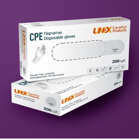 Перчатки CPE прозрачные UNEX L 200шт фото