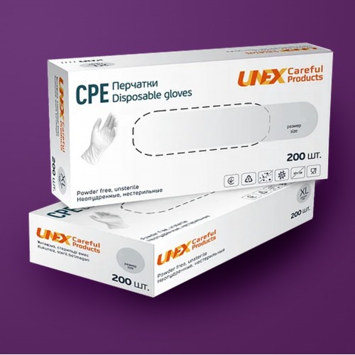 Перчатки CPE прозрачные UNEX L 200шт