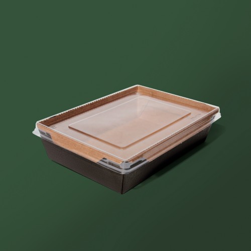 Крафт-бокс паперовий з кришкою чорний-крафт 1200мл 200x140x50мм photo 1