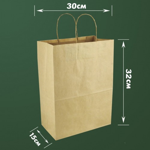 Пакет бумажный крафт с ручками 30х32х15см photo 1