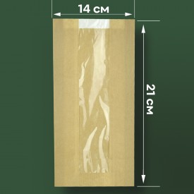 Пакет бумажный САШЕ крафт 21x14x6см с окном фото