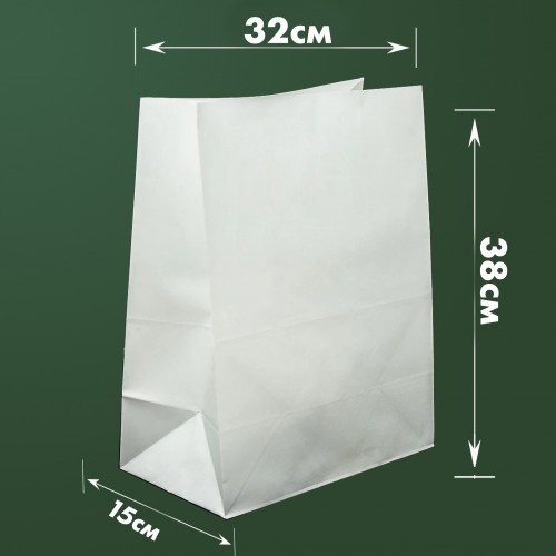Пакет паперовий білий 38х32х15см