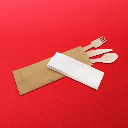 Вилка+Ложка+Нож+салфетка деревянная в индивид. упаковке 16см
