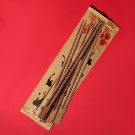 Палочки для суши сдвоенные тёмные в крафт упаковке LF  фото