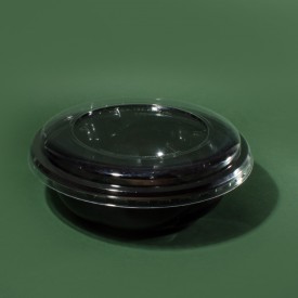 Салатник чорний круглий 1000мл із кришкою PET 185х75мм фото