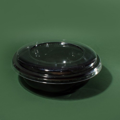 Салатник чёрный круглый 1000мл с крышкой PET 185х75мм фото