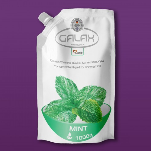 Концентрированная жидкость для мойки посуды Мята GALAX 1000г дойпак photo 1
