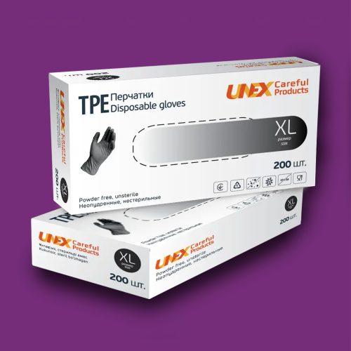 Перчатки TPE чёрные UNEX XL 200шт photo 1