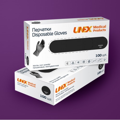 Перчатки нитровинил UNEX чёрные XL 100шт без пудры photo 1