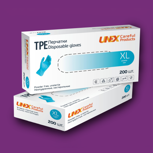 Перчатки TPE голубые UNEX XL 200шт photo 1