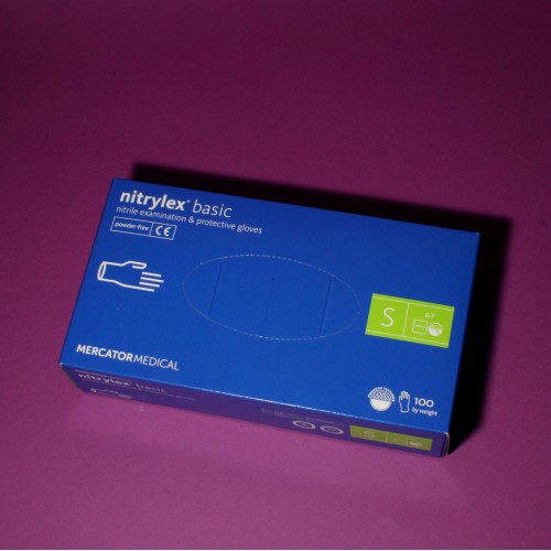 Перчатки нитриловые синие без пудры NITRYLEX basic S 100шт photo 1